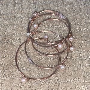 NEW Rose Gold Bangle Bracelets w/Pearls Set